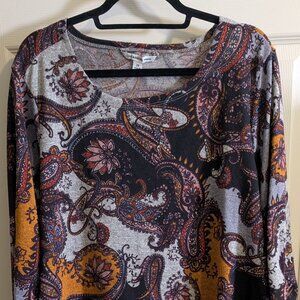 Zac & Rachel Womens Size 2x Paisley Sweater 3/4 Sleeve Hi Lo Hem